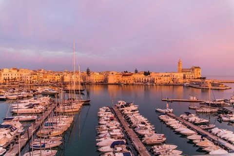 View of marina and old town in the evening