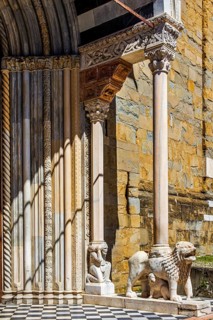 South entrance to the Cathedral of Santa Maria Maggiore with white lions
