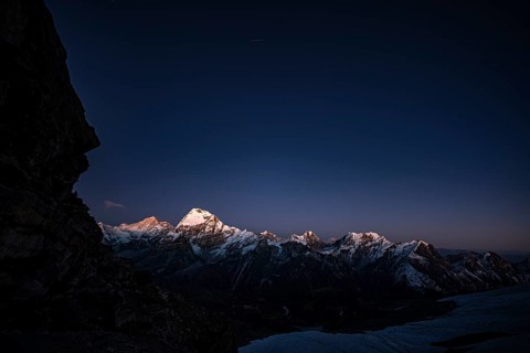 Night sky over the Himalayas with Makalu