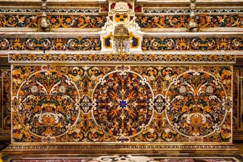 Baroque chapel with 18th century marble mosaics and statues San Cataldo Cathedral