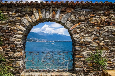 View of Lake Maggiore from the subtropical botanical garden on the Brissago Islands