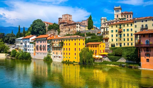 Bassano del Grappa on the river Brenta with Castello degli Ezzelini