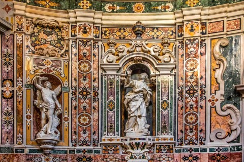 Baroque chapel with 18th century marble mosaics and statues San Cataldo Cathedral