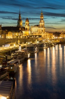 City view at the blue hour with Elbe and Bruehl Terrace