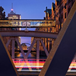 View from the Sand Bridge to Columbus House in the evening