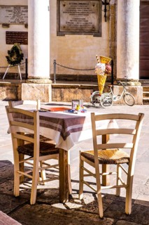 Piazza Salandra with ice cream cafe in front of Palazzo della Pretura