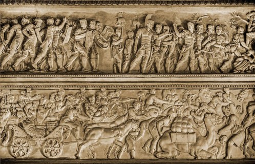 Procession of marching Roman soldiers with about five hundred figures
