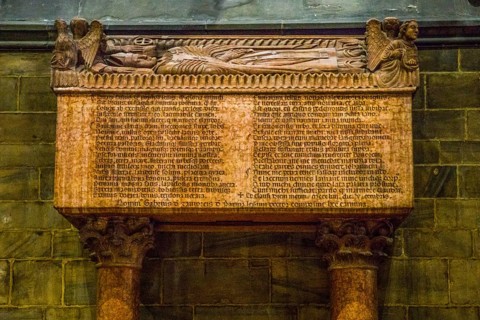 Interior with funerary monument