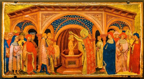 Battista da Vicenza: Sylvester baptising Pope Constantine in the Lateran