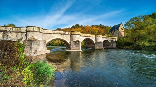 Medieval stone bridge over the river Werra