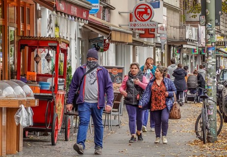 Street scene with passers-by