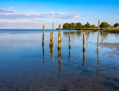 Coastal landscape at the Greifswald Bodden in the evening light