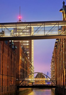 View from the Sand Bridge to Columbus House in the evening