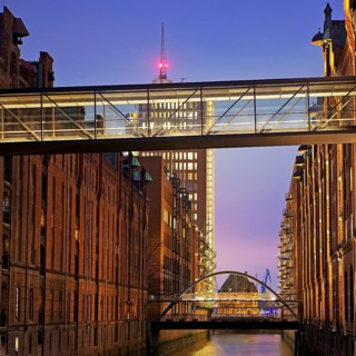 View from the Sand Bridge to Columbus House in the evening