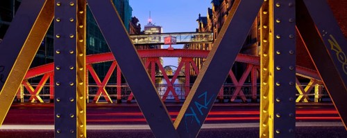 View from the Sand Bridge to Columbus House in the evening