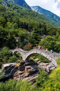 Picturesque double bridge Ponte dei Salti in the Verzasca Valley