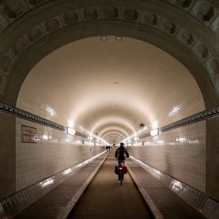 Cyclist in the tunnel tube