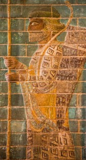 Coloured depiction of a Persian archer and spearman