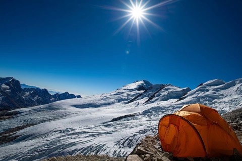 Single tent in high camp on the Mera Glacier at 5800 metres
