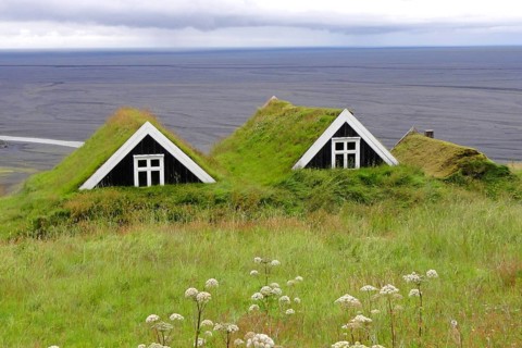 Grass sod houses in Skaftafell National Park