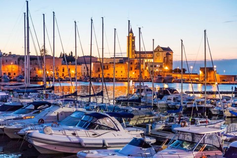 View of marina and old town in the evening