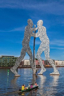 The 30-metre-high sculpture Molecule Man by Jonathan Borofsky at the Treptowers