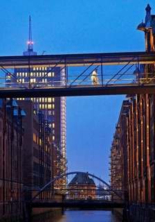 View from the Sand Bridge to Columbus House in the evening