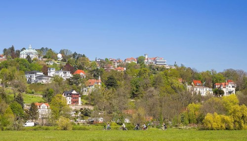 Villa area on the slope of the Elbe in Loschwitz with observatory and restaurant Luisenhof