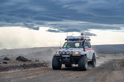 Icelandic Road Rescue 4x4 car on gravel road