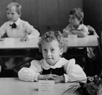 Children at their first day of school, East Germany