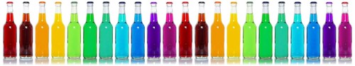 Bottles with colourful drinks