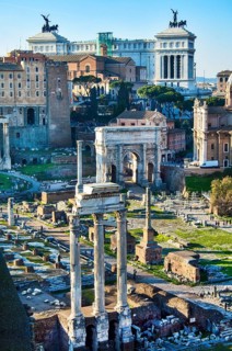 Bird's eye view of columns of Temple of Dioscuri Castor and Pollux in front