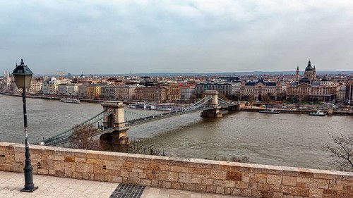View from above of the Chain Bridge and the Danube
