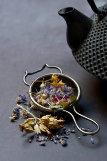 Tea blend in tea strainer