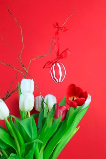 Bouquet of tulips with Easter egg