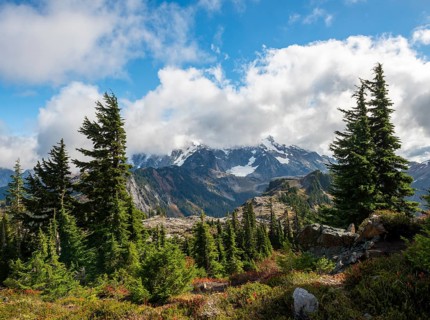 Cloudy Mt. Shuksan with snow and glacier