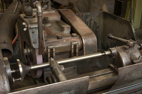 Lathe for valves in a historic lathe shop