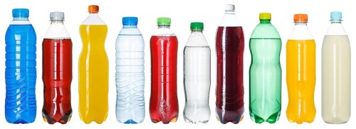 Bottles with colourful drinks