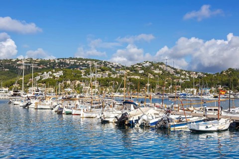 Marina harbour with boats holiday travel town in Majorca in Port d'Andratx