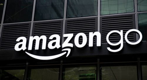 Amazon go lettering on a building facade