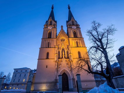 Illuminated facade of Admont Abbey