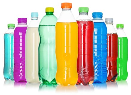 Bottles with colourful drinks