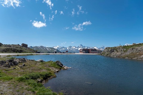 Alpine landscape near the Nufenen Pass with the Finsteraarhorn in the background