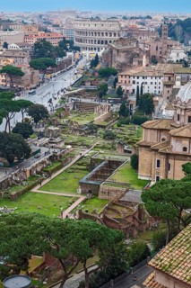 Bird's eye view of Julius Caesar's Forum Caesar's Forum with paved paths for tourists