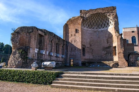 View of historical ruins of Cella of Venus in double temple Temple of Venus and of the City Goddess Roma