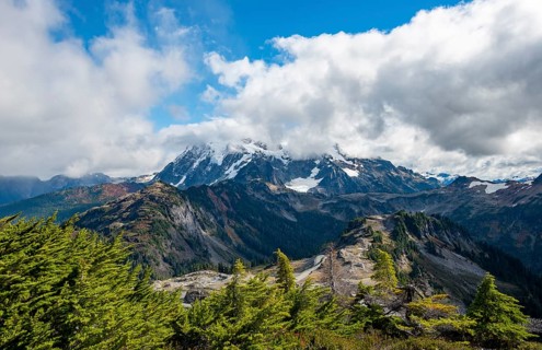 View from Table Mountain of Mt. Shuksan with snow and glacier