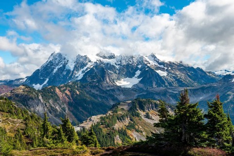 View from Table Mountain of Mt. Shuksan with snow and glacier