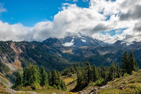 View from Table Mountain of Mt. Shuksan with snow and glacier