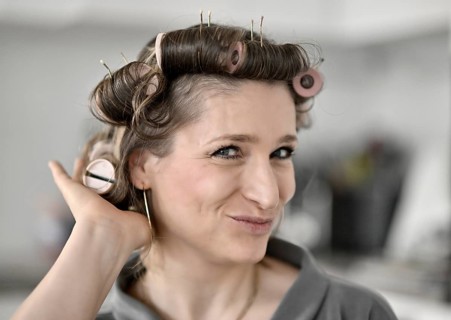 Woman with curlers