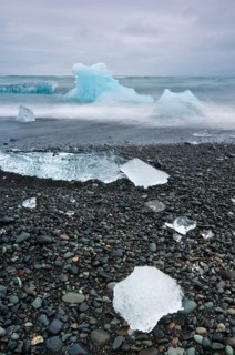 Chunks of ice on the black lava beach Diamond beach